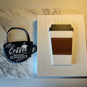 Brown and White Coffee Signs